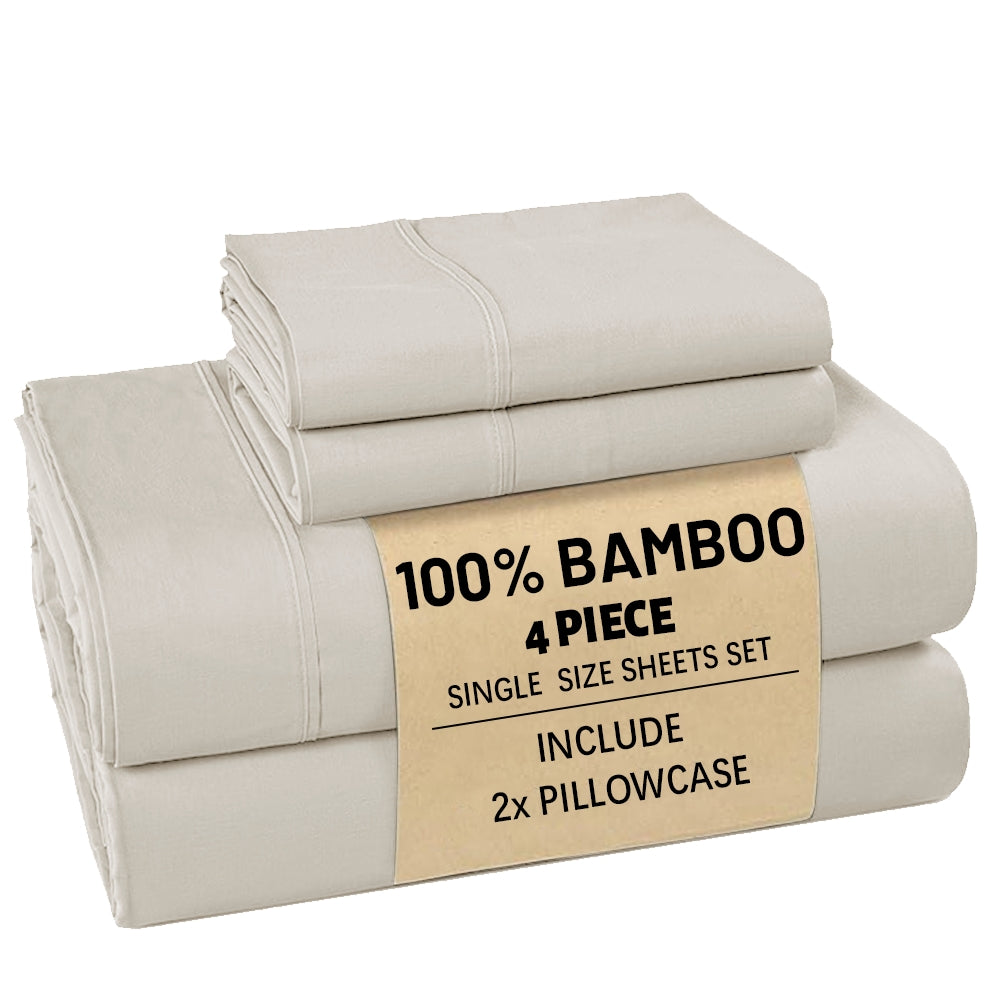 Bamboo Bed Sheet Set 3/4pcs – Soft Breathable Deep Pocket Sheets for Hot Sleepers, Durable Stitching, Twin Full Queen King, 11 Colours Including Assorted