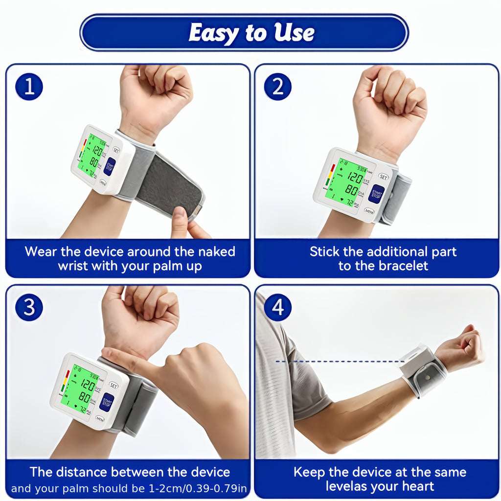 Wrist Blood Pressure Monitor Wrist Cuff -tri Color LCD Display With Adjustable Cuff - Tracks Heart Rate And Irregular Heartbeats -99 Memory Storage, Dual User Mode - USB/battery Powered (battery Not Included), Blood Pressure Machine Halloween Gift