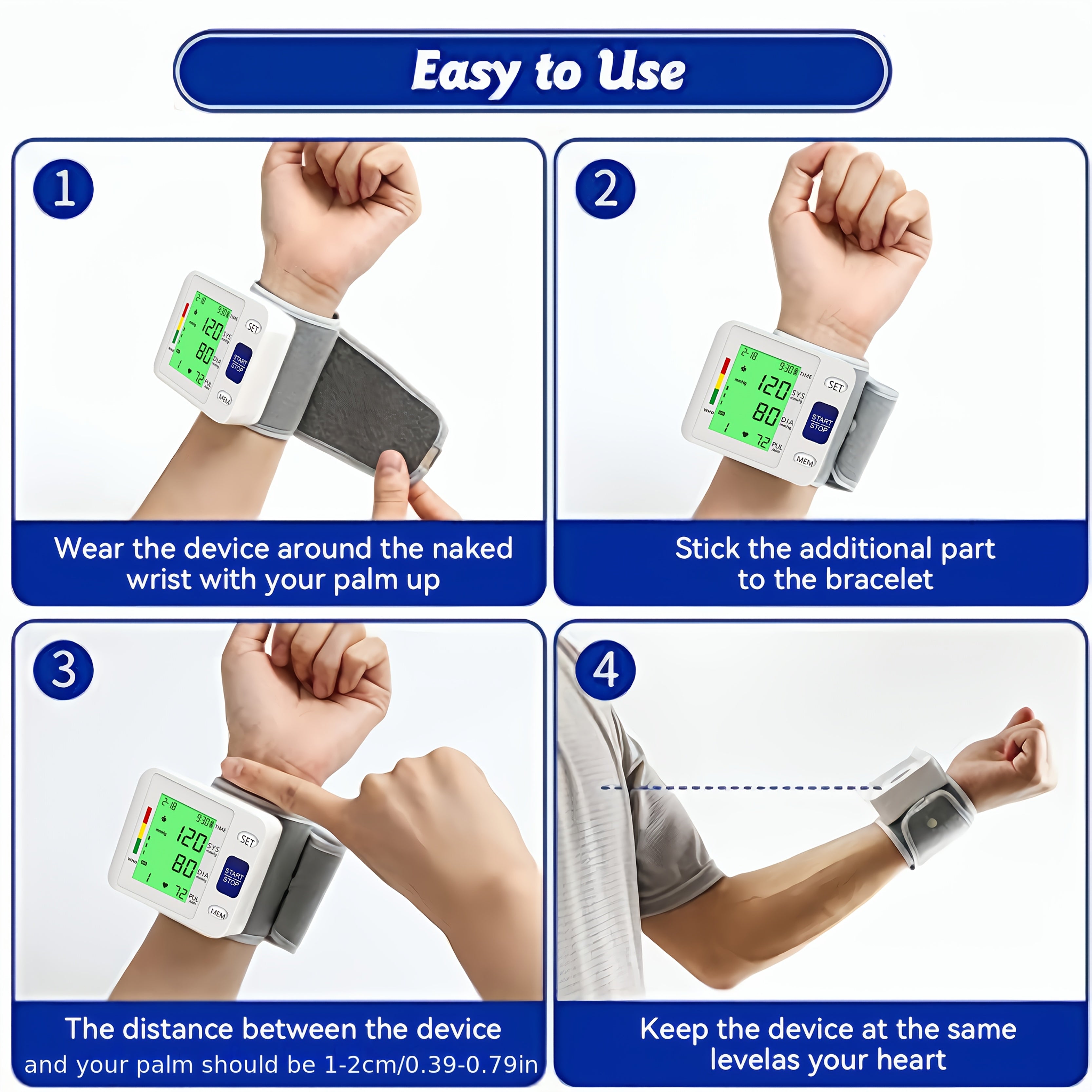 Wrist Blood Pressure Monitor Wrist Cuff -tri Color LCD Display With Adjustable Cuff - Tracks Heart Rate And Irregular Heartbeats -99 Memory Storage, Dual User Mode - USB/battery Powered (battery Not Included), Blood Pressure Machine Halloween Gift