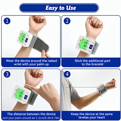 Wrist Blood Pressure Monitor with Tri-Color LCD Display – Adjustable Cuff, Heart Rate & Irregular Heartbeat Detection, 99 Memory, Dual User Mode, USB/Battery Powered