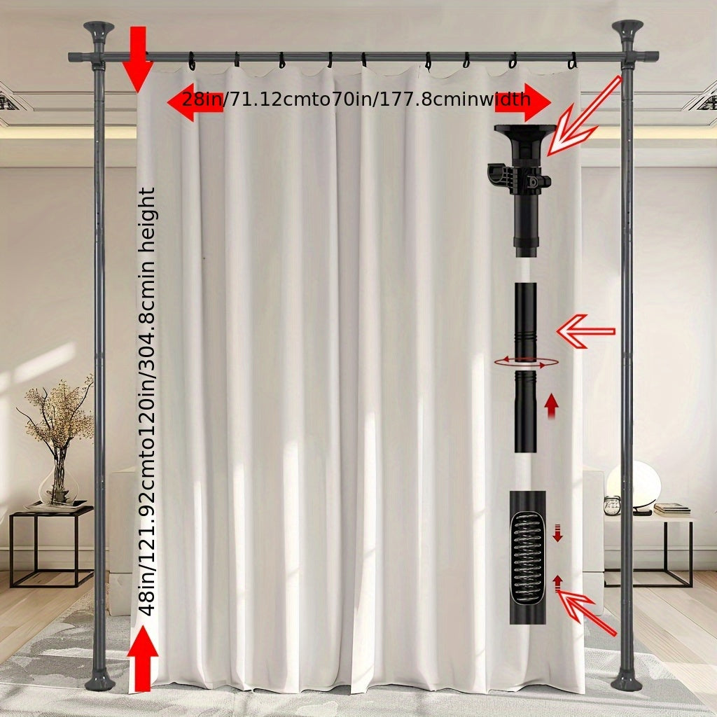 Tension Curtain Rod Floor to Ceiling No Drill – Adjustable Heavy Duty Freestanding Room Divider, 28-139" Wide 48-120" High, 55lb Capacity, Black & White | Canada