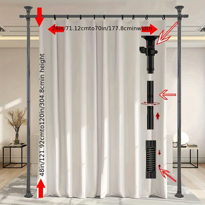 Tension Curtain Rod Floor to Ceiling No Drill – Adjustable Heavy Duty Freestanding Room Divider, 28-139" Wide 48-120" High, 55lb Capacity, Black & White | Canada