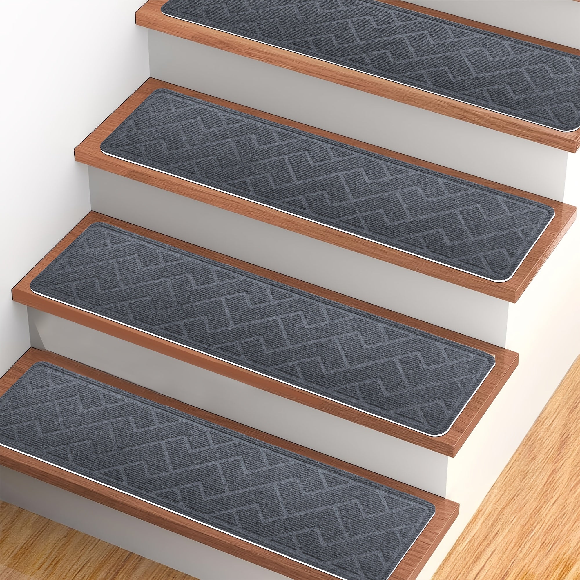 Anti-Slip Self-Adhesive Stair Treads – 3D Embossed, 30x8 Inch, 7/15-Piece Set, Indoor & Outdoor Stair Mats for Pets & Seniors, No-Tool Install, Scratch Resistant, Cut-to-Fit Design