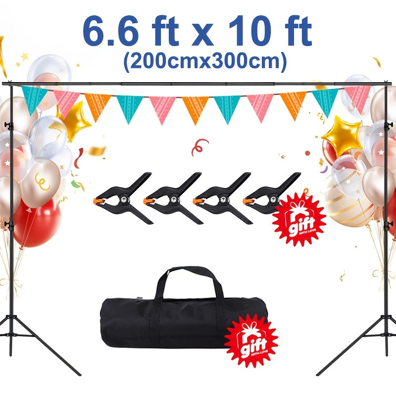 Photography Backdrop Stand 6.5x10ft Adjustable Background Support System with 4 Spring Clamps Sandbag and Carry Bag for Photo Video Studio