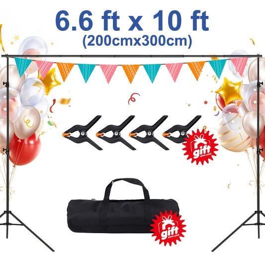 Backdrop Stand, 6.5 X 10ft Adjustable Photography Background Support System Kit, Background Stand With 4 Spring Clamps And Sand Bag, Carry Bag For Photo Video