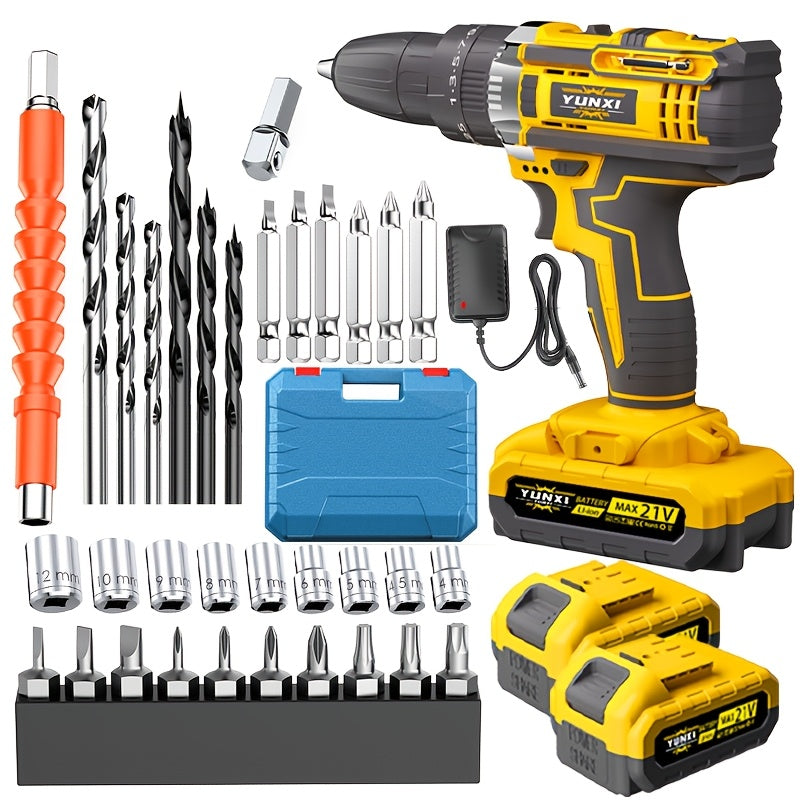 Cordless Drill Set with Work Light & Quick Charger – Multifunctional Rechargeable Wireless Portable Drill for Wood Metal Home Projects