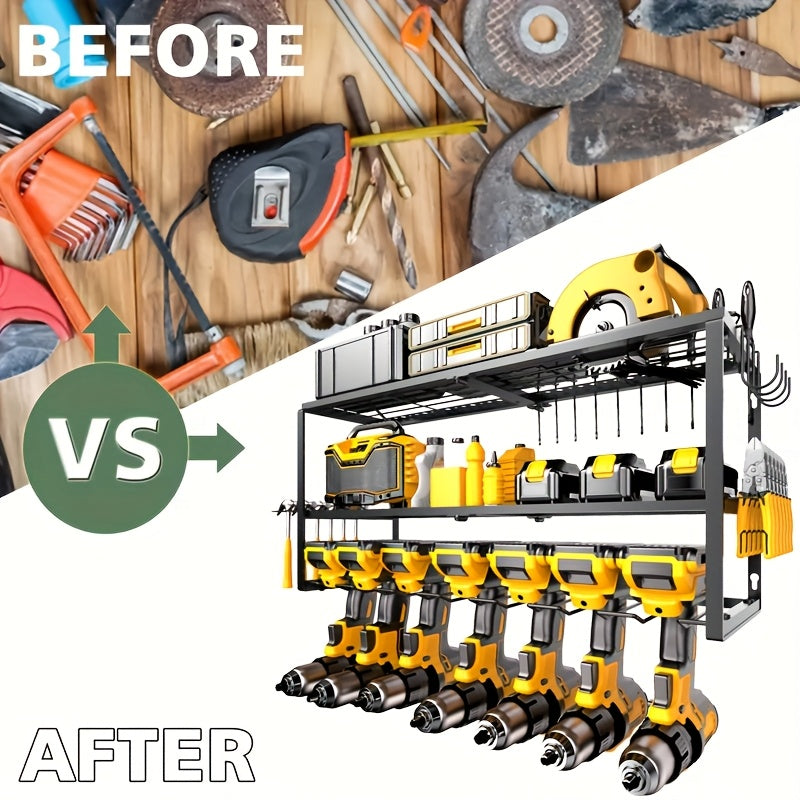 Electric Tool Organizer Wall-Mounted, 4 Layers 8 Holes, 3 Layers 7 Holes, 4 Layers 4 Holes, 2 Layers 4 Holes Heavy-Duty Storage Rack, for Garage Organization, with Hook Tool Storage, Screwdriver Hammer Rack, Gifts for Men, Boyfriends, Husbands