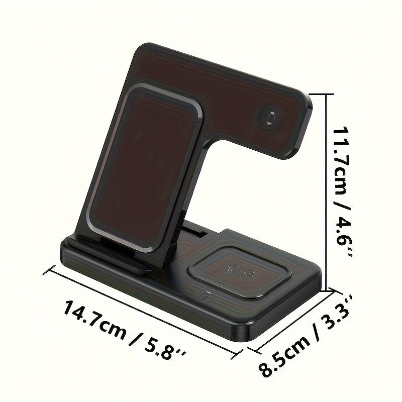 3 in 1 Wireless Charging Station, Fast Charger Stand Compatible For iPhone17/16/15/14/13/12 Series, For iWatch 10/9/8/7/SE & For AirPods 4/3/2/Pro, Anti-Slip Fast Charging Dock, Space-Saving All-in-One Charging Station, Ideal for Bedroom, Office & Travel,