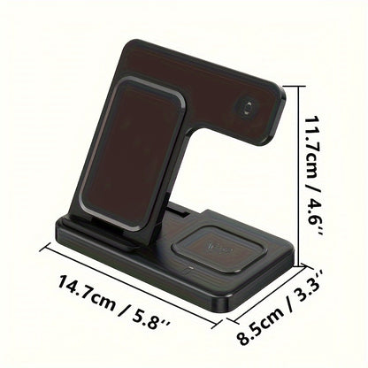 Apple Ecosystem 3-in-1 Wireless Charging Station for iPhone 17 16 15 14 13 12 & iWatch 10 9 8 7 SE & AirPods 4 3 2 Pro – Anti-Slip Fast Charging Dock, Space-Saving All-in-One Charger Stand for Bedroom Office Travel