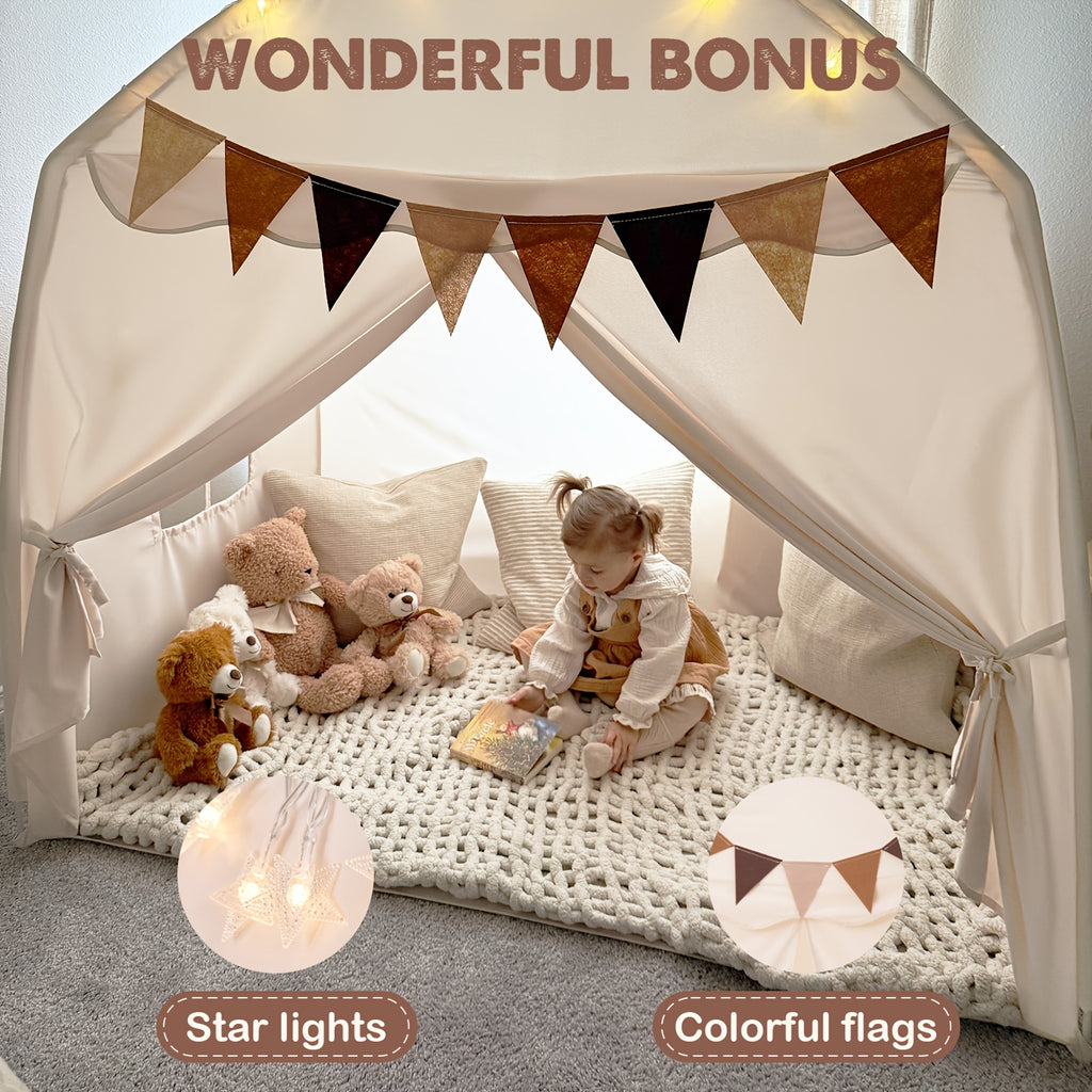 Large Kids Tent With Mat, Star Lights, Tissue Garland, Play Tent Indoor & Outdoor, Kids Play Tent For Girl & Boy, Kids Tent For Toddler, 52" X35" X 52" Play House With Windows, Washable, Kids Tent, Kids Play Tent, Doll House, Doll Houses For Girls