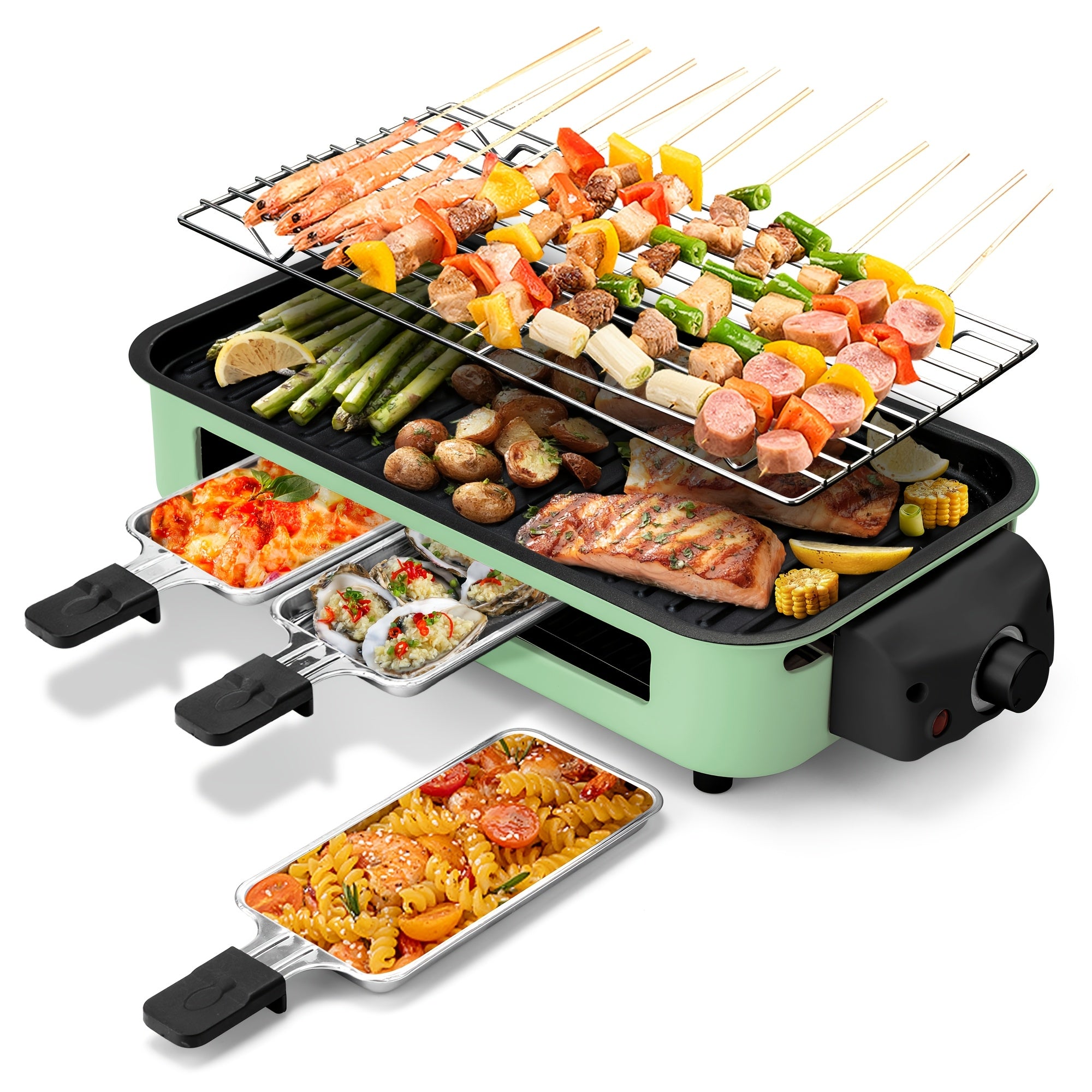 1800W Indoor Electric Grill Smokeless – Removable Non-Stick Plate, Portable BBQ Griddle, Dishwasher Safe, Hot Pot Function, Kitchen Must-Have for Cooking, Parties & Christmas Gifts