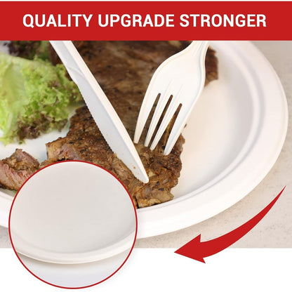 MTC 100-Pack 9 Inch Disposable Plates – Heavy Duty Sugarcane Fiber Round Paper Plates, Microwave Safe, Soak-Proof & Cut-Resistant for Daily Meals, Party, BBQ & Picnic | Canada