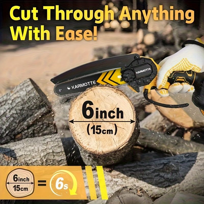 Mini Chainsaw 6-Inch And 8-Inch Brushless with Optional 1/2-Pack 2000Mah Batteries And 1/2 Chains, Auto Oiler System, Toolless Adjustment Lightweight Portable Design for Tree Trimming, Wood Cutting, Camping Garden And Household Use