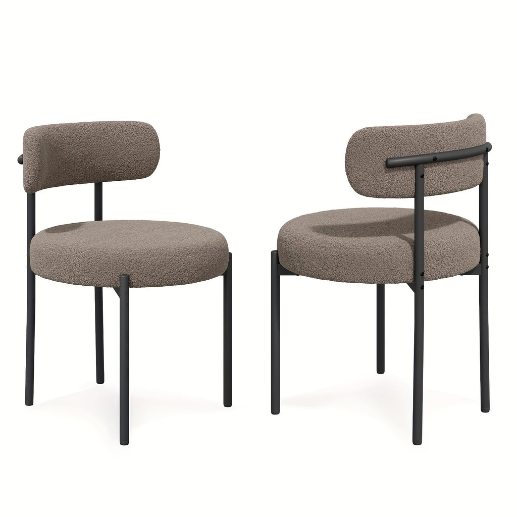 Mid-Century Charm Nalupatio Dining Chairs with Boucle Comfort, Elegant Rounded Seats & Backs for Ultimate Comfort, Thick Cushions & Premium PU Leather Upholstery, Sturdy Metal Legs, Blending Style with Durability for Your Dining Room