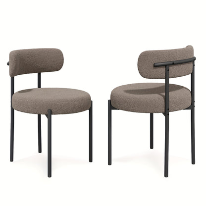 Mid-Century Modern Dining Chairs with Boucle Fabric & Thick Cushions – Rounded Back Upholstered Accent Chair with Sturdy Metal Legs for Dining Room Living Room