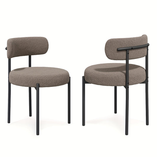 Mid-Century Charm Nalupatio Dining Chairs with Boucle Comfort, Elegant Rounded Seats & Backs for Ultimate Comfort, Thick Cushions & Premium PU Leather Upholstery, Sturdy Metal Legs, Blending Style with Durability for Your Dining Room
