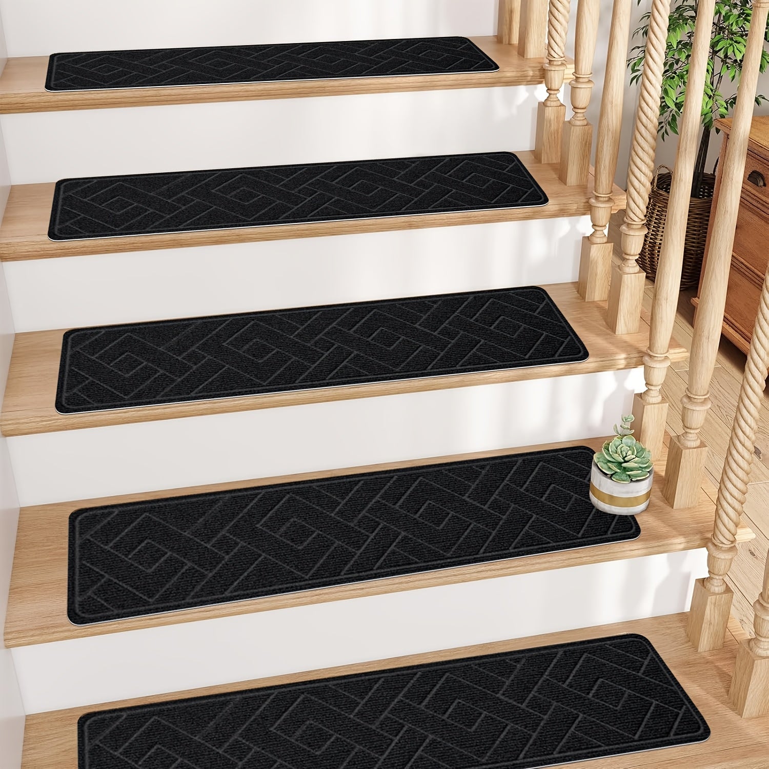 Non-Slip Stair Mats 30x8 Inch Set of 7 or 15 – Washable Indoor Stair Treads with Self-Adhesive Tape for Wooden Steps, Home & Office Safety Staircase Protection Cover