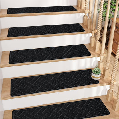 Non-Slip Stair Mats 30x8 Inch Set of 7 or 15 – Washable Indoor Stair Treads with Self-Adhesive Tape for Wooden Steps, Home & Office Safety Staircase Protection Cover