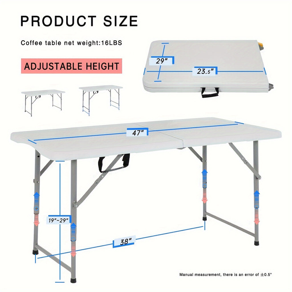 4ft/6ft Outdoor Folding Table, Camping Dining Tables Plastic Party Table Fold Up Table with Carrying Handle for Parties Picnic
