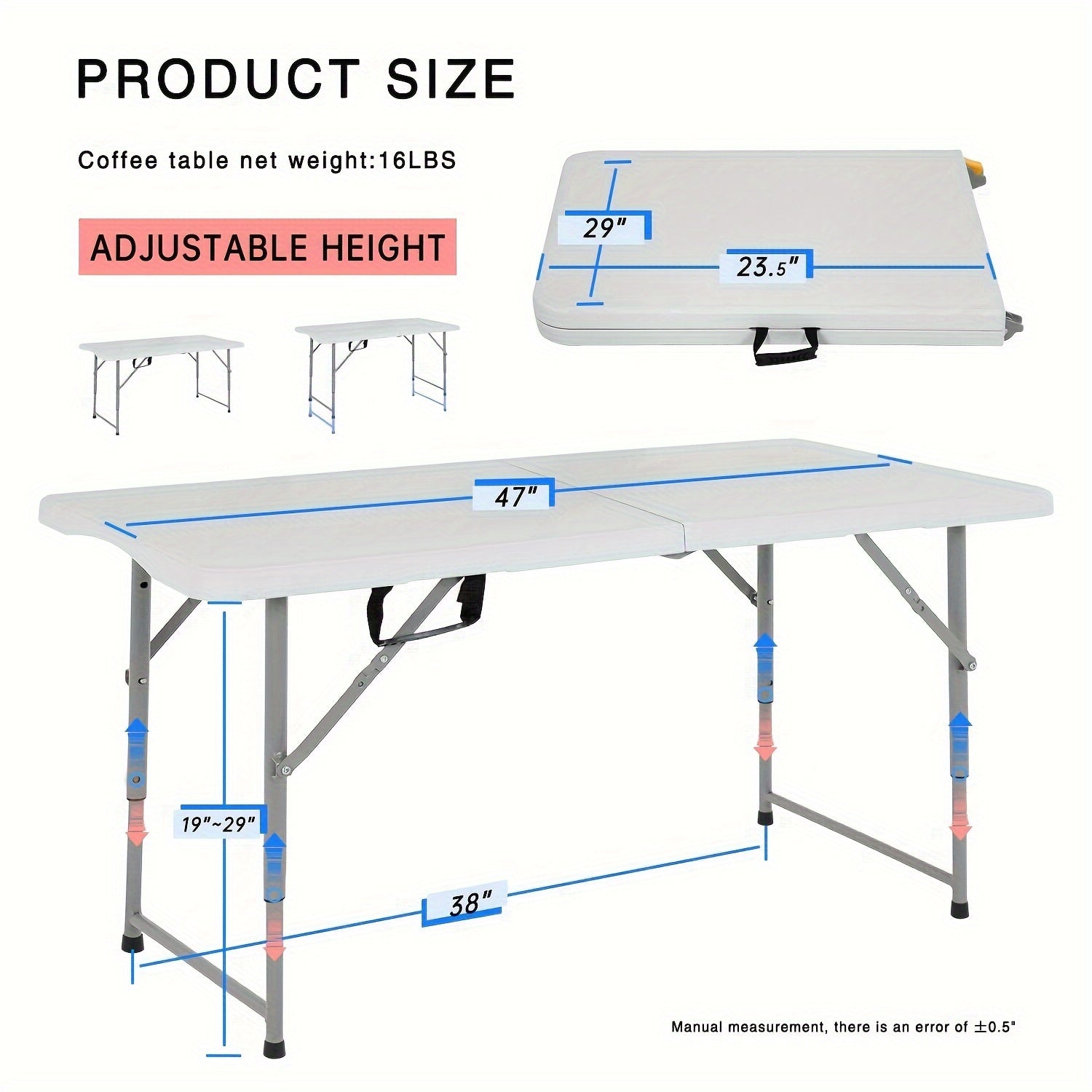 4ft/6ft Outdoor Folding Table, Camping Dining Tables Plastic Party Table Fold Up Table with Carrying Handle for Parties Picnic