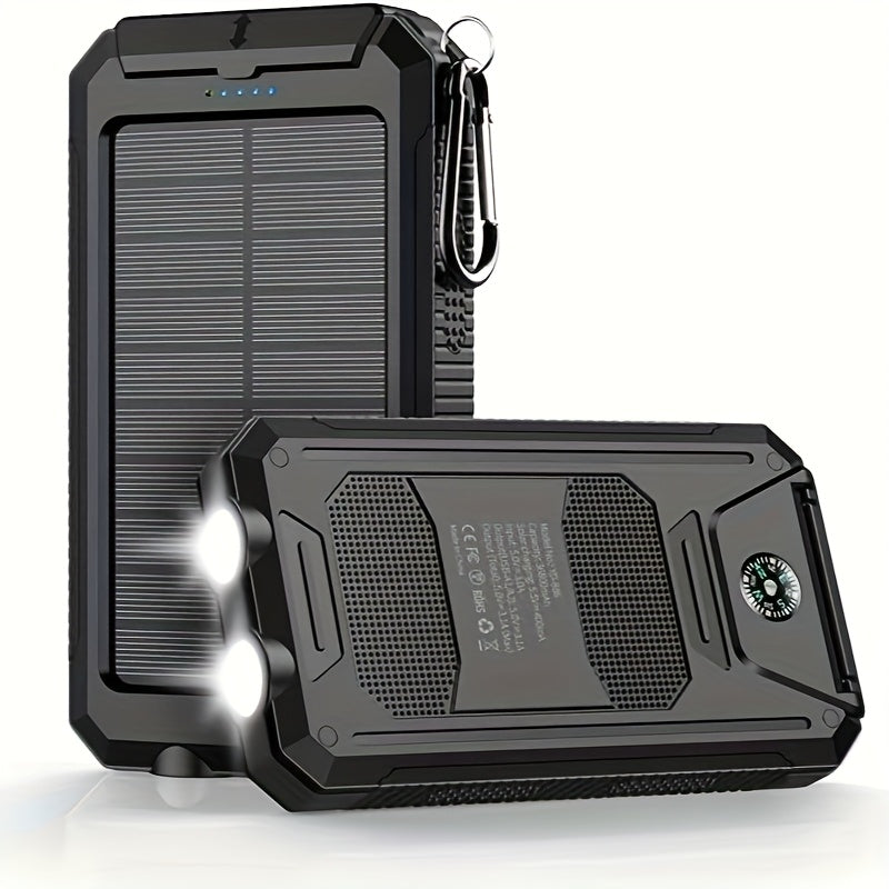 Solar Power Bank 10000mAh with LED Flashlight & Compass Dual USB + USB-C Outdoor Camping Emergency Backup Battery Compatible with iPhone Samsung iPad - Canada