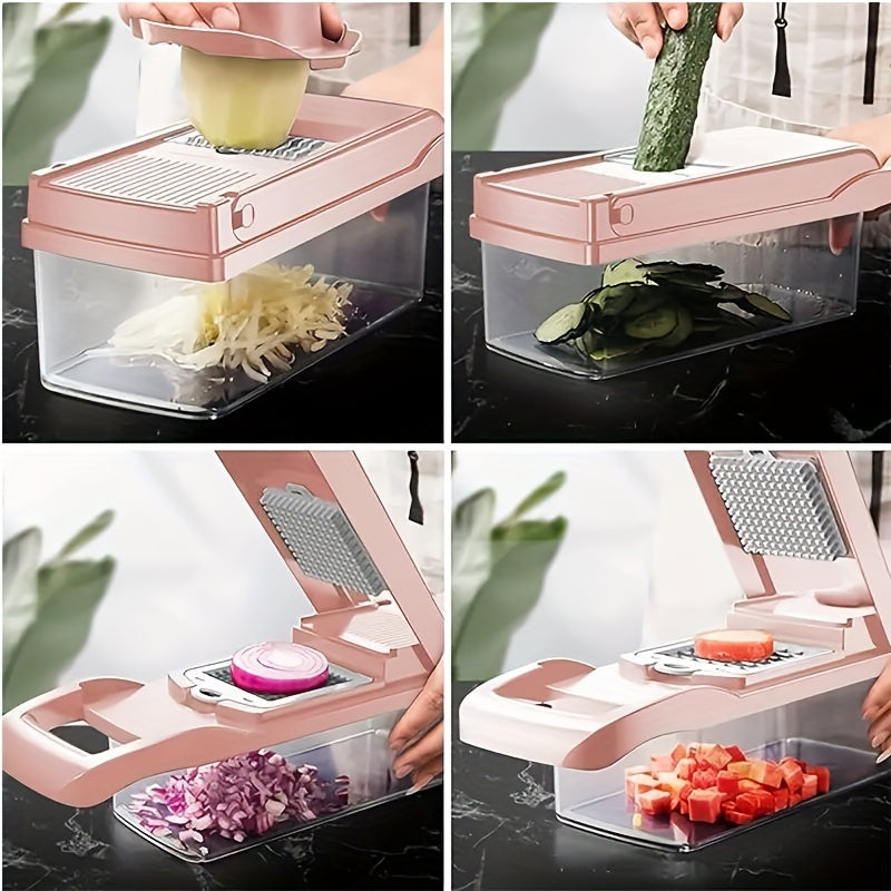 18-Piece Vegetable Chopper Set with Container – Box Grater Mandoline Slicer Food Cutter & Shredder for Onion, Salad, Fruit & Potato | Hand Crank Kitchen Gadget | ShopVora CA