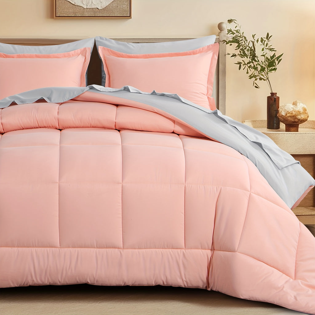 7pcs Luxurious Reversible Bedding, Soft Microfiber, Lightweight, Breathable, Easy to Care for - Includes Comforter, Flat Sheet, Fitted Sheet, And Pillowcases, Perfect As Gifts for The Family, Suitable for All Seasons