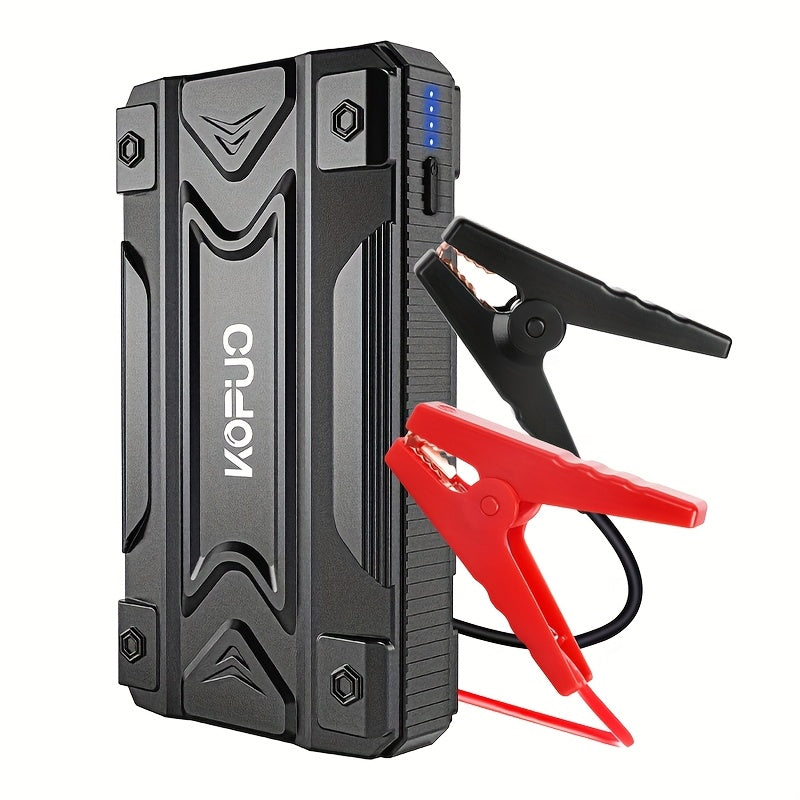 Compact Car Jump Starter 5000A/6000A with Safety Jumper Cables, Fast Charge, USB Power Bank & LED Flashlight – 12V Camping & Emergency Booster