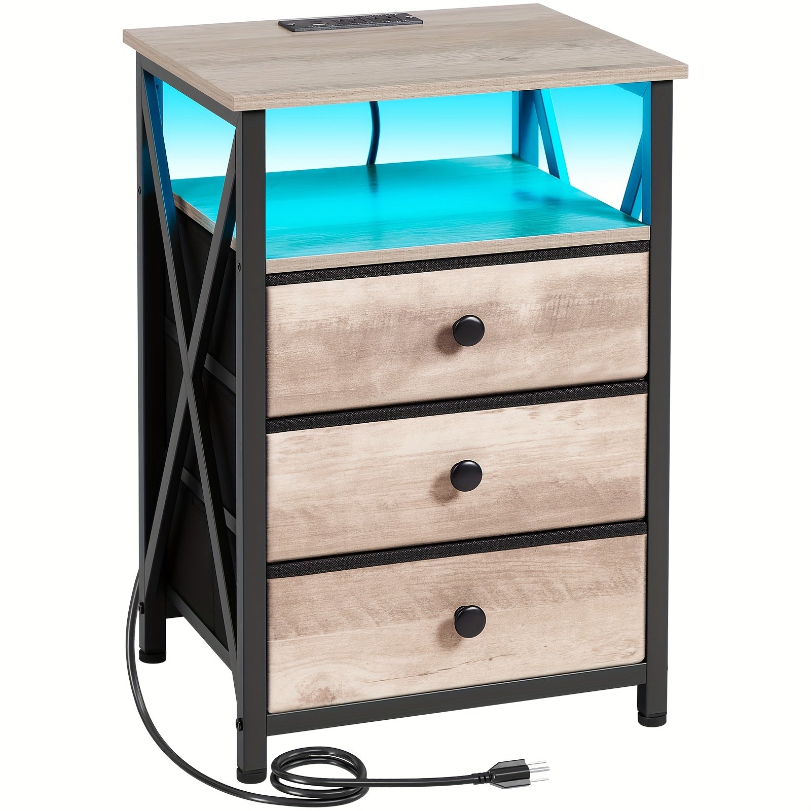 LED Nightstand with Charging Station & Fabric Drawers – Modern Bedside Table End Table for Bedroom Living Room, Better Storage (1pc or 2pcs Set)