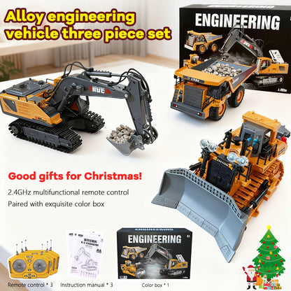 Remote Control Construction Vehicle Set 2.4G 11-Channel RC Excavator Dump Truck Bulldozer Alloy Engineering Toy Cars for Kids – 2pcs 3pcs 4pcs