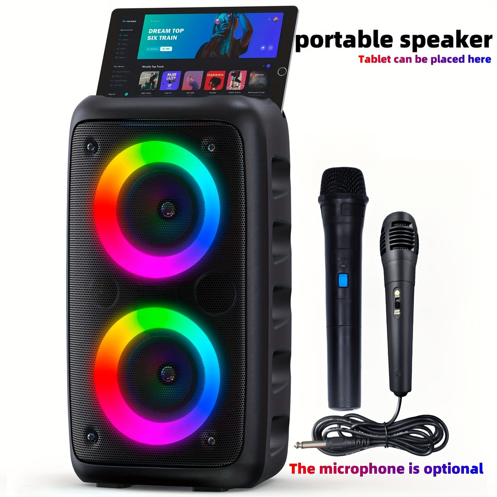 New Portable Wireless Speaker with Microphone, Large Speaker, Portable Speaker, Subwoofer, Outdoor Wireless Speaker, Party Disco Light, TWS, TF, AUX, MIC, Suitable for Parties, Birthday Gift