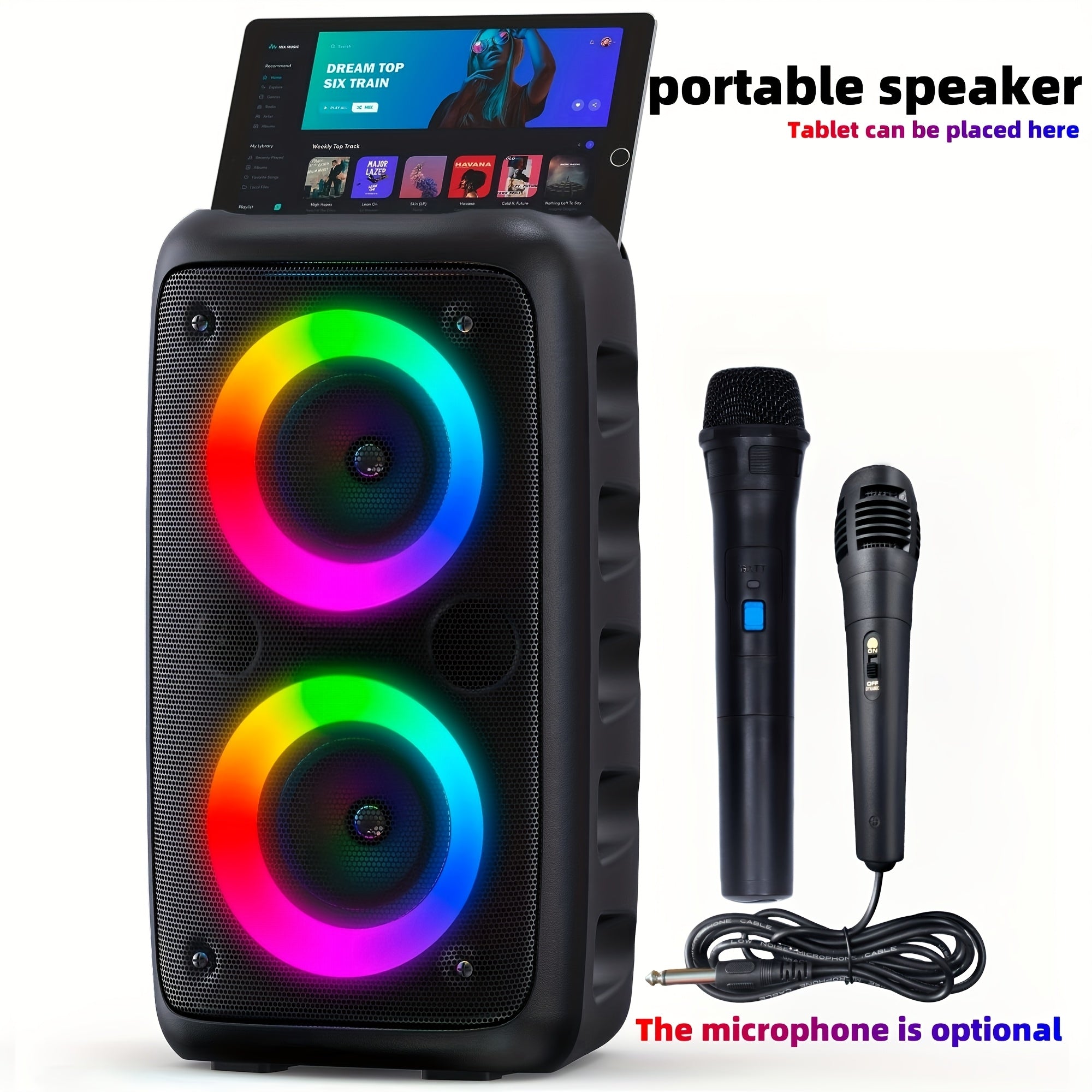New Portable Wireless Speaker with Microphone, Large Speaker, Portable Speaker, Subwoofer, Outdoor Wireless Speaker, Party Disco Light, TWS, TF, AUX, MIC, Suitable for Parties, Birthday Gift