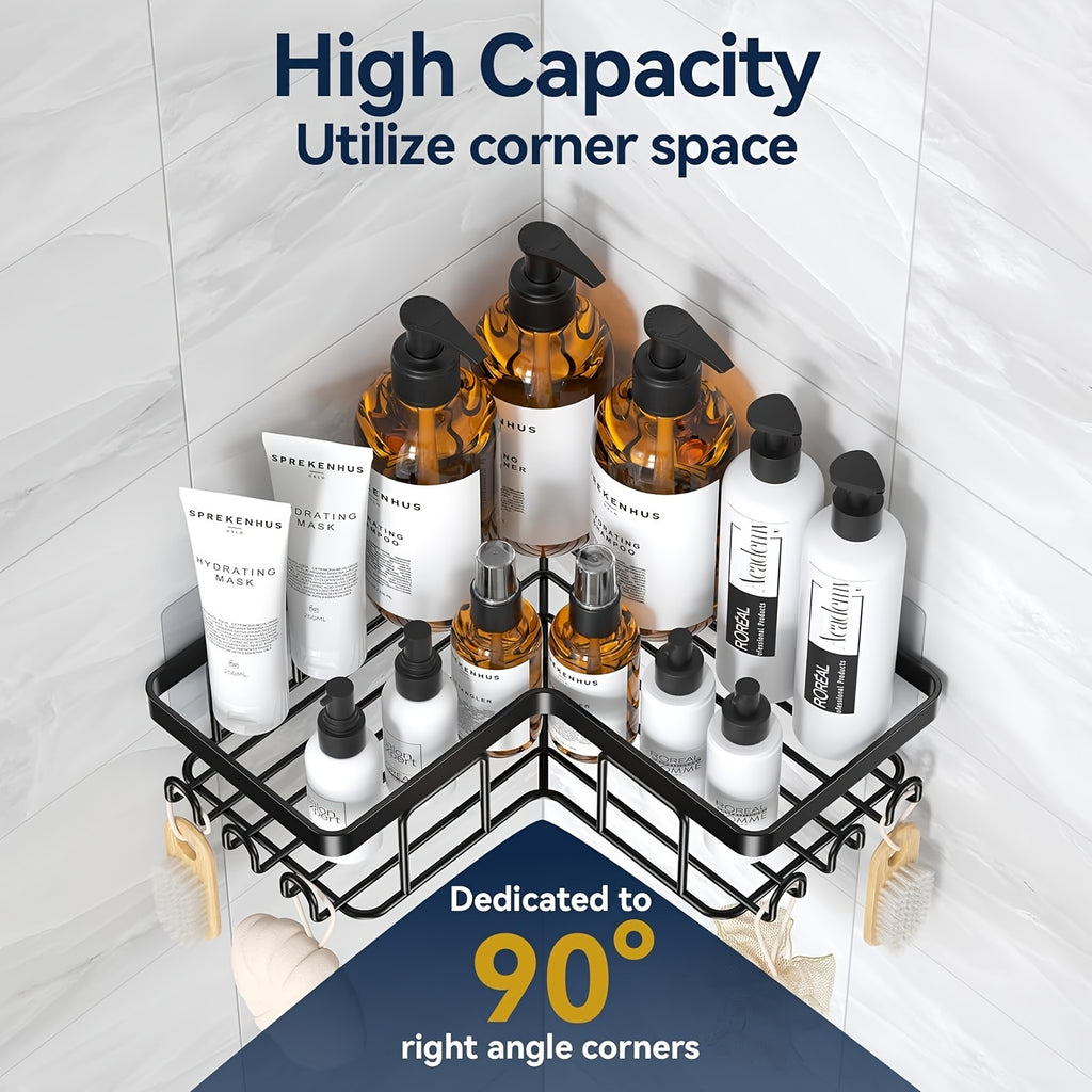 Shower Caddy 3-Pack Wall Mounted Corner Shower Organizer with Soap Holder & 8 Hooks - No Drilling Bathroom Shelf for Shampoo, Conditioner & Kitchen Countertop Storage