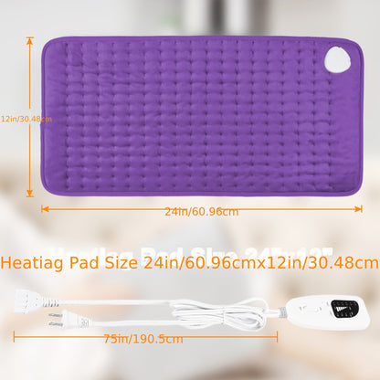 XL Electric Heating Pad 24x12in – 6 Heat Levels up to 140°F, 4 Timer Settings, Machine Washable, Plush Velvet for Back Neck Shoulder Leg Knee, Gift for Parents Canada