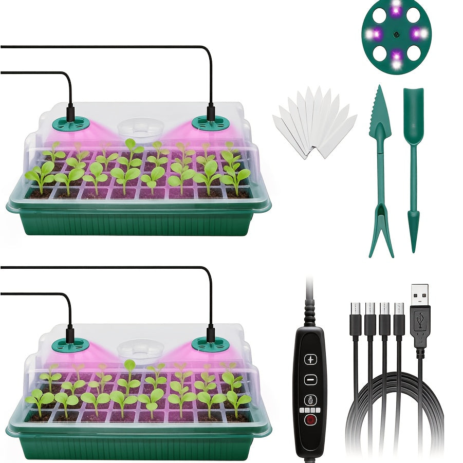 2 Pack 80 Cells/5 Pack 60 Cells Seed Starter Tray with Grow Light, Seed Starter Kit, Timing Seed Tray, Adjustable Brightness And Humidity, Seeds Growing for Greenhouse And Garden, Grow Lights for Indoor Plants