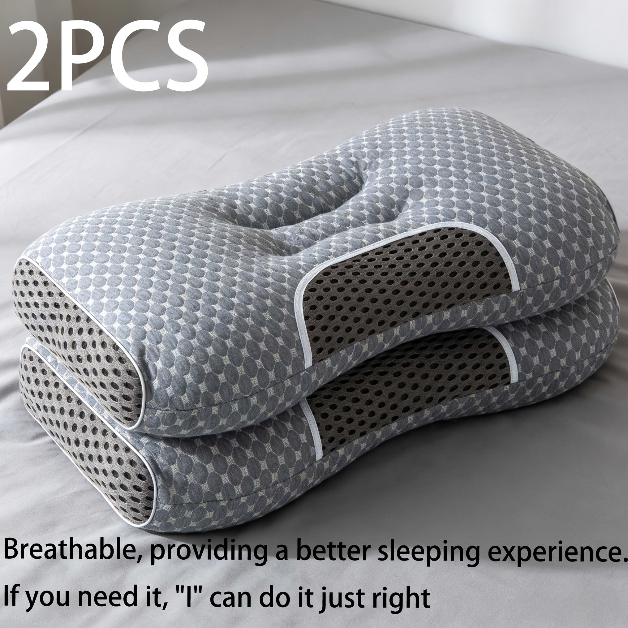 Buy 1 Get 1 Free, 2 Soft Woven Neck Massage Couple 1100G Pillows - Adjustable Ergonomic Profile, High Quality Pillow Core, Detachable Pillowcase for Sleeping Comfort
