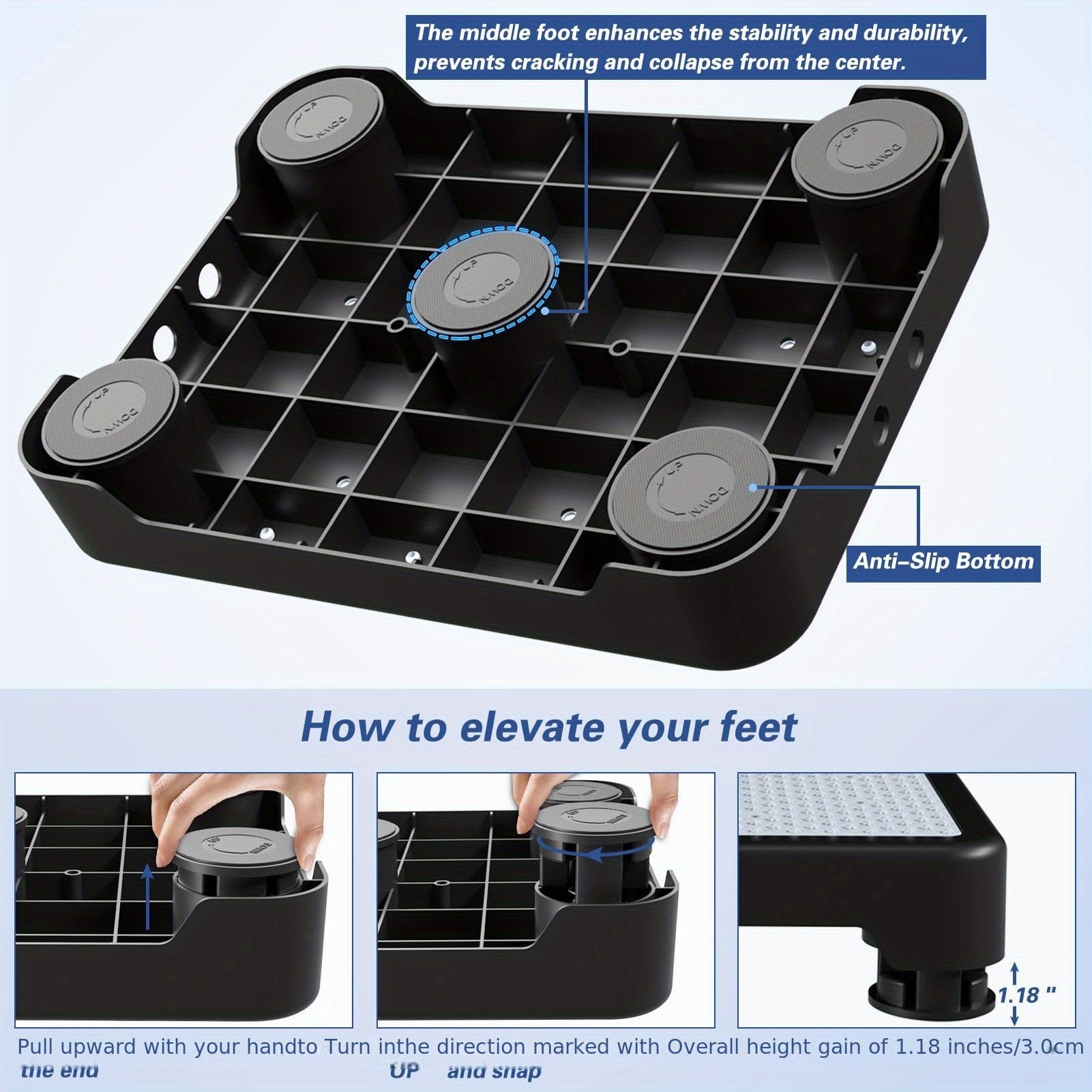 Heavy-Duty Adjustable Non-Slip Stepping Stool - Portable, Sturdy Polypropylene with Anti-Slip Rubber Mat, Ideal for Cars, Beds, Doors, Stairs & Bathrooms - Indoor/ Outdoor Use, Easy Storage, Mobility Aids, Daily Necessities