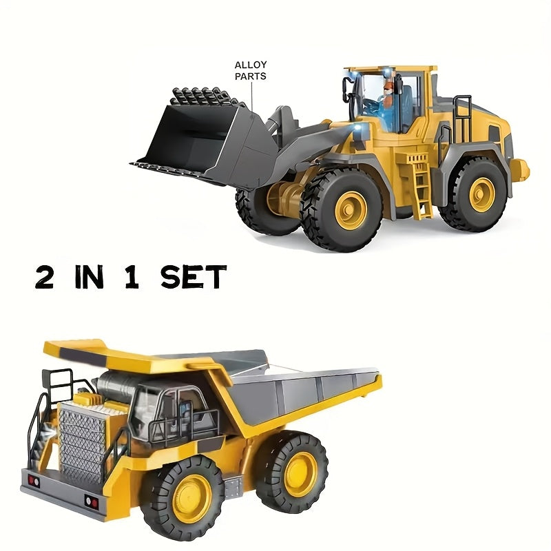 Remote Control Construction Vehicle Set 2.4G 11-Channel RC Excavator Dump Truck Bulldozer Alloy Engineering Toy Cars for Kids – 2pcs 3pcs 4pcs
