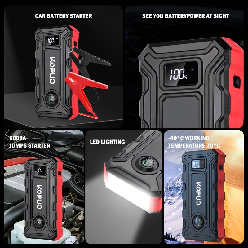KOPUO 8000A Optional 7000A Peak Jump Starter, 12V High-Capacity Lithium Power Bank -20°C Cold Start, USB Power Bank & Fast Charge, Starts Gas And Up to 2.25gal Diesel, Smart Safety Clamps And 3-Mode LED Car Emergency And Camping Essential