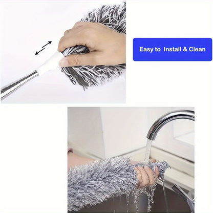 Extendable Microfiber Duster with Bendable Head – Washable & Reusable Dusting Brush for High Ceilings, Ceiling Fans, Furniture & Cars, Adjustable Cleaning Tool for Home