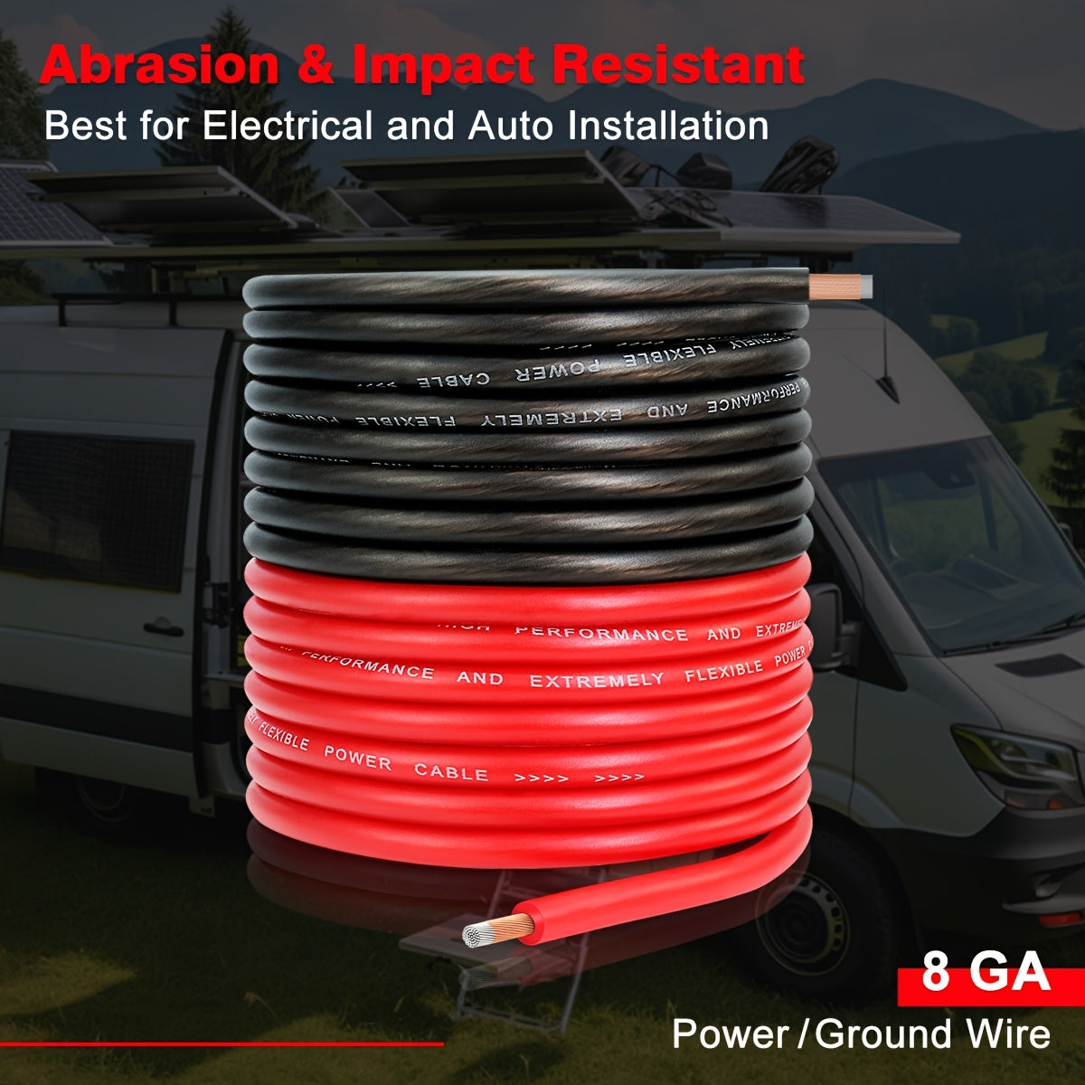 25 Feet of Black And 25 Feet of Red 8 Gauge CCA Wire, Suitable for Automotive Applications, Car Audio Battery Connections, Power And Ground Wiring, Marine Use, Welding, And Electrical Audio Setups for Amplifiers, Without Battery