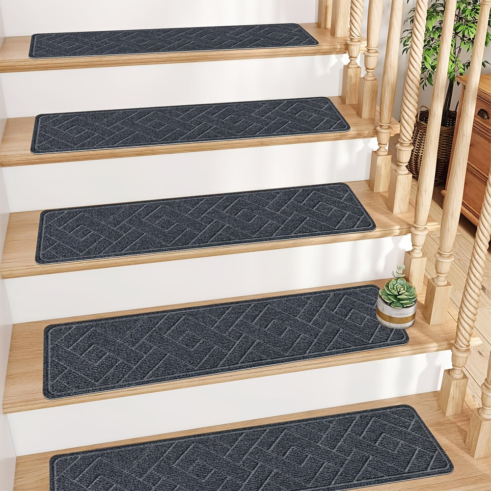 Non-Slip Stair Mats 30x8 Inch Set of 7 or 15 – Washable Indoor Stair Treads with Self-Adhesive Tape for Wooden Steps, Home & Office Safety Staircase Protection Cover