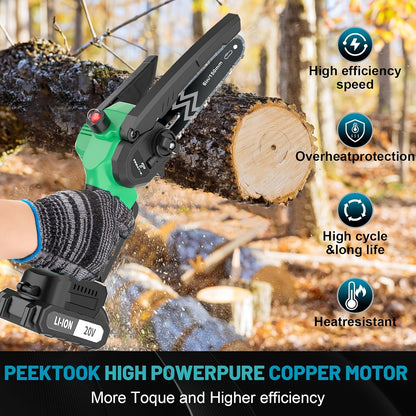 Cordless Electric Chainsaw 10 Inch or 6 Inch 20V with 2x4.0Ah Lithium Batteries, 2 Chains & Charger - Efficient Cutting for Wood Trimming, Woodworking, Landscaping & Yard Pruning