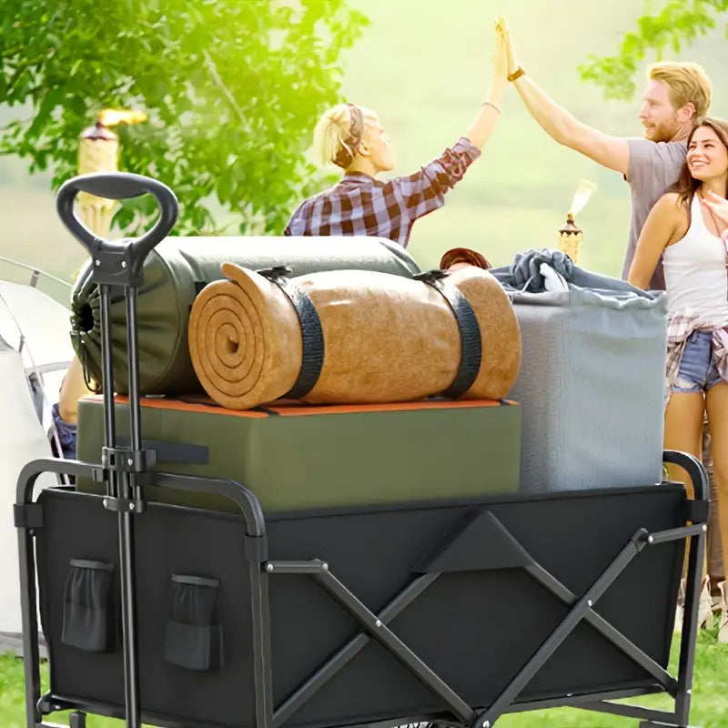 Multifunctional Folding Shopping Cart, Trolley, Height Adjustable & 360° Anti-skid Wheels - Heavy Duty Utility Vehicle For Sports, Shopping And Camping