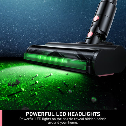 Cordless Vacuum Cleaner 8-in-1 Lightweight Stick Vacuum with LED Display – 3 Suction Modes Anti-Tangle for Hard Floor Carpet Pet Hair, Pink Wireless Home Vacuum