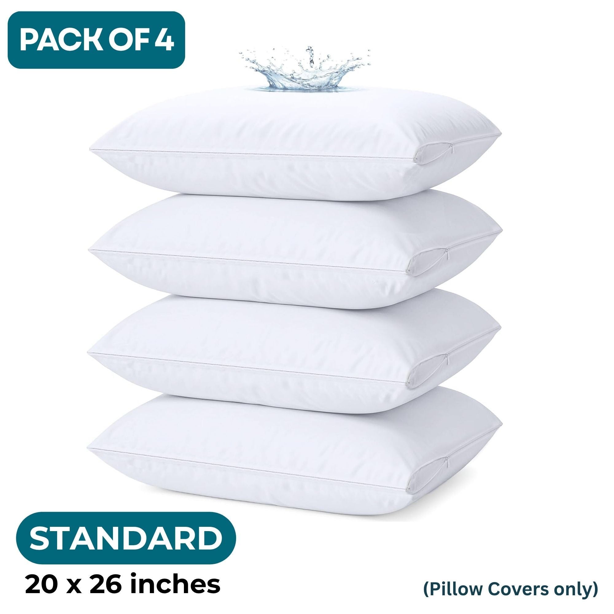 4-Pack Waterproof Zippered Pillow Protectors – Soft Noiseless Microfiber Pillow Encasements, Breathable & Machine Washable, Protects Against Dust, Dirt & Moisture – Queen & Standard Size