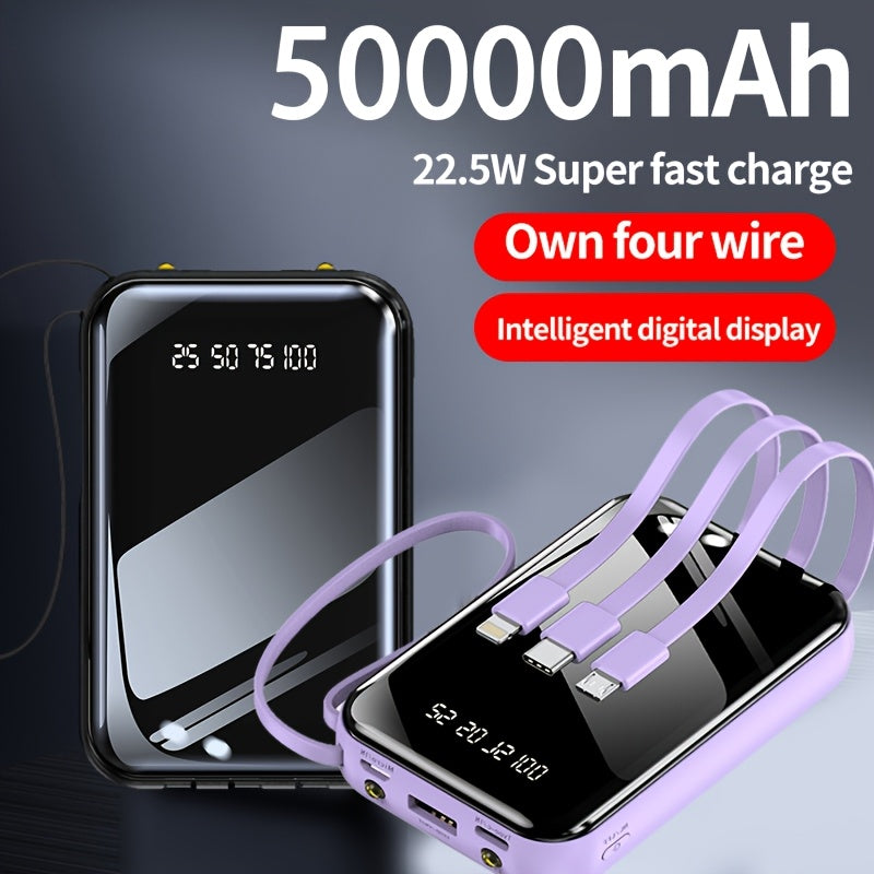 50000mAh Portable Large Capacity Mobile Power Bank, Spare Battery Pack, Fast Charging, Built-in Intelligent Digital Display Of Power/multiple Data Cables/flashlight, Outdoor Portable Emergency Power Supply Device, Gift for Relatives And Friends