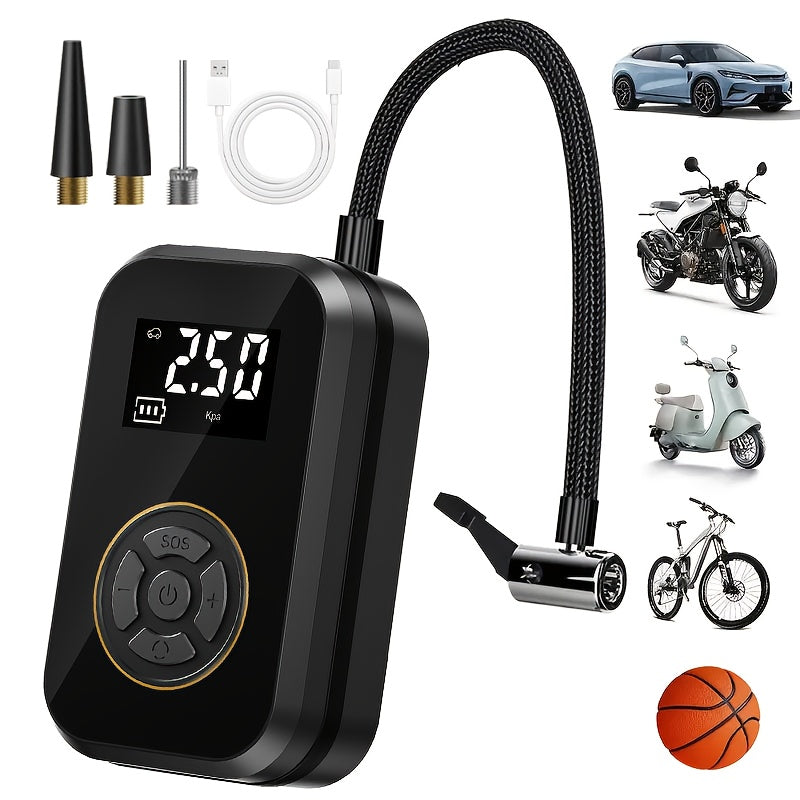Portable Tire Inflator 150 PSI Rapid Inflation | Rechargeable 2000mAh High-capacity Battery | Digital Pressure Gauge | LED Lights | Easy-to-use Design | Durable, Cordless Inflatable for Cars, Bicycles, Motorcycles And Sports Balls