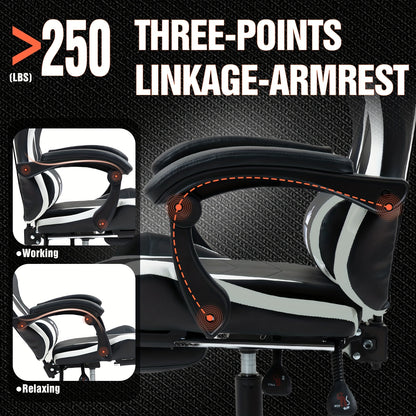 Gaming Chair with Footrest, Headrest & Lumbar Support – Ergonomic Computer Chair Height Adjustable 360° Swivel, High-Back Video Game Seat for Home Office & Gaming Setup, Black White Red Blue Purple