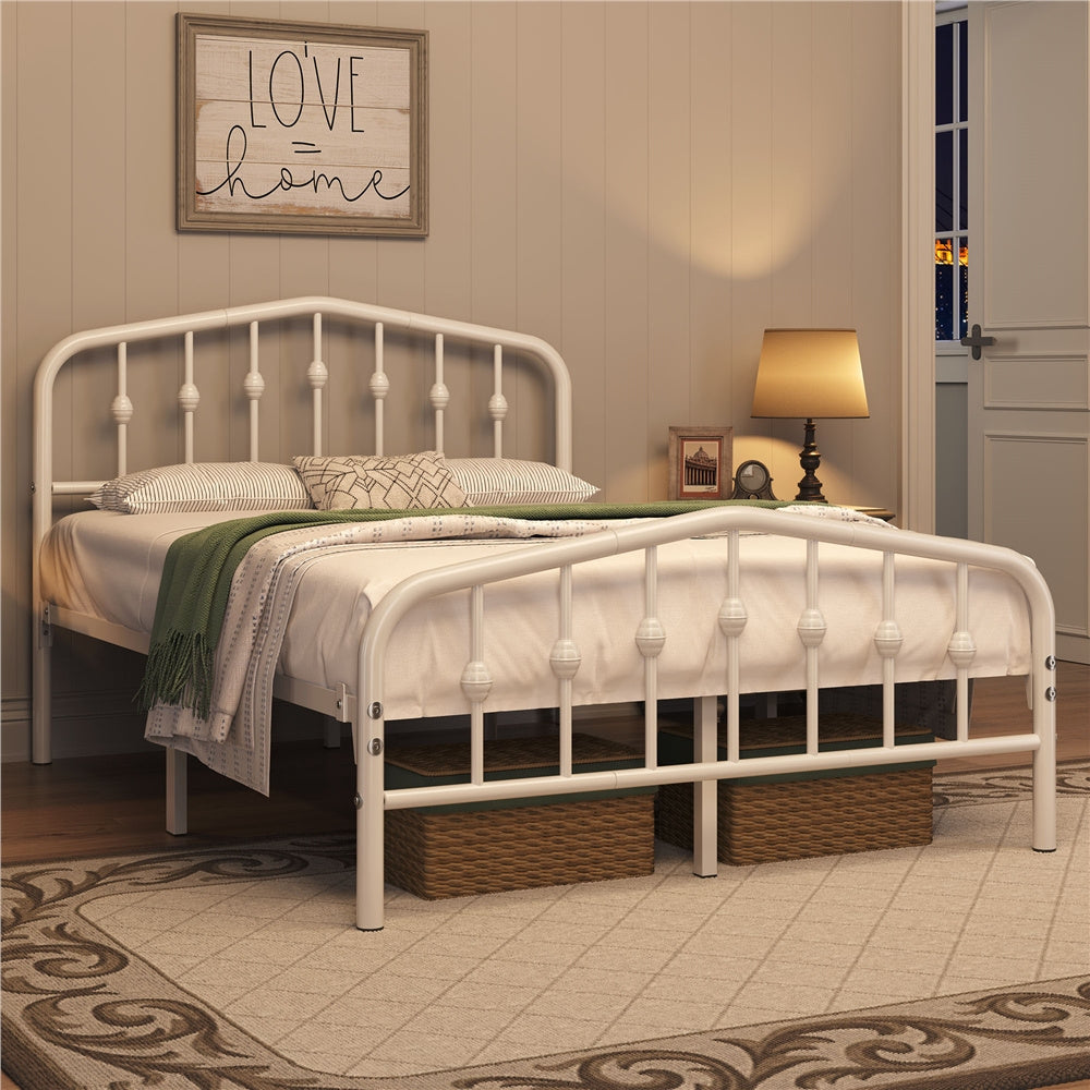 Metal Platform Bed Frame with Arched Headboard Footboard Queen Full Twin No Box Spring 800 lb Capacity Underbed Storage - ALDEN DESIGN Modern Bed, Black White, Canada